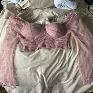 Dusty Pink Sheer Long Sleeve Crop Top